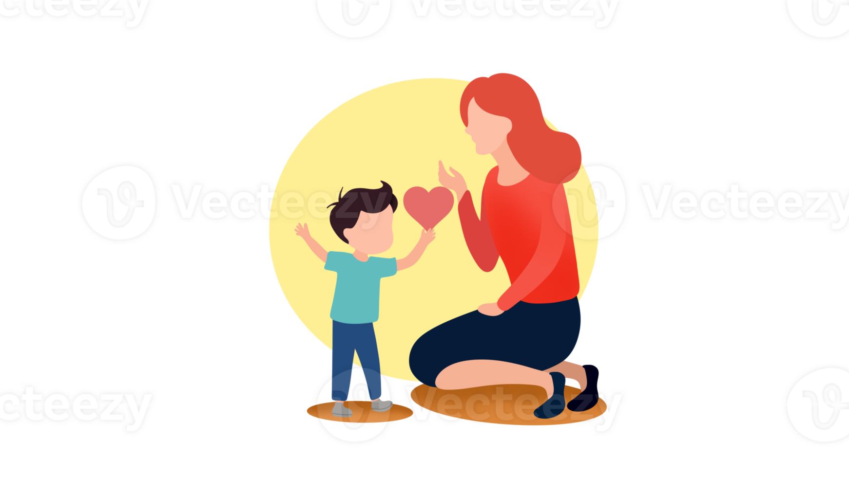 mom with son characters animation, Heart shaped young son and mother hug line 2D characters animation, Loved relations flat color cartoon, family love, happy mothers day celebration with moms and kids png