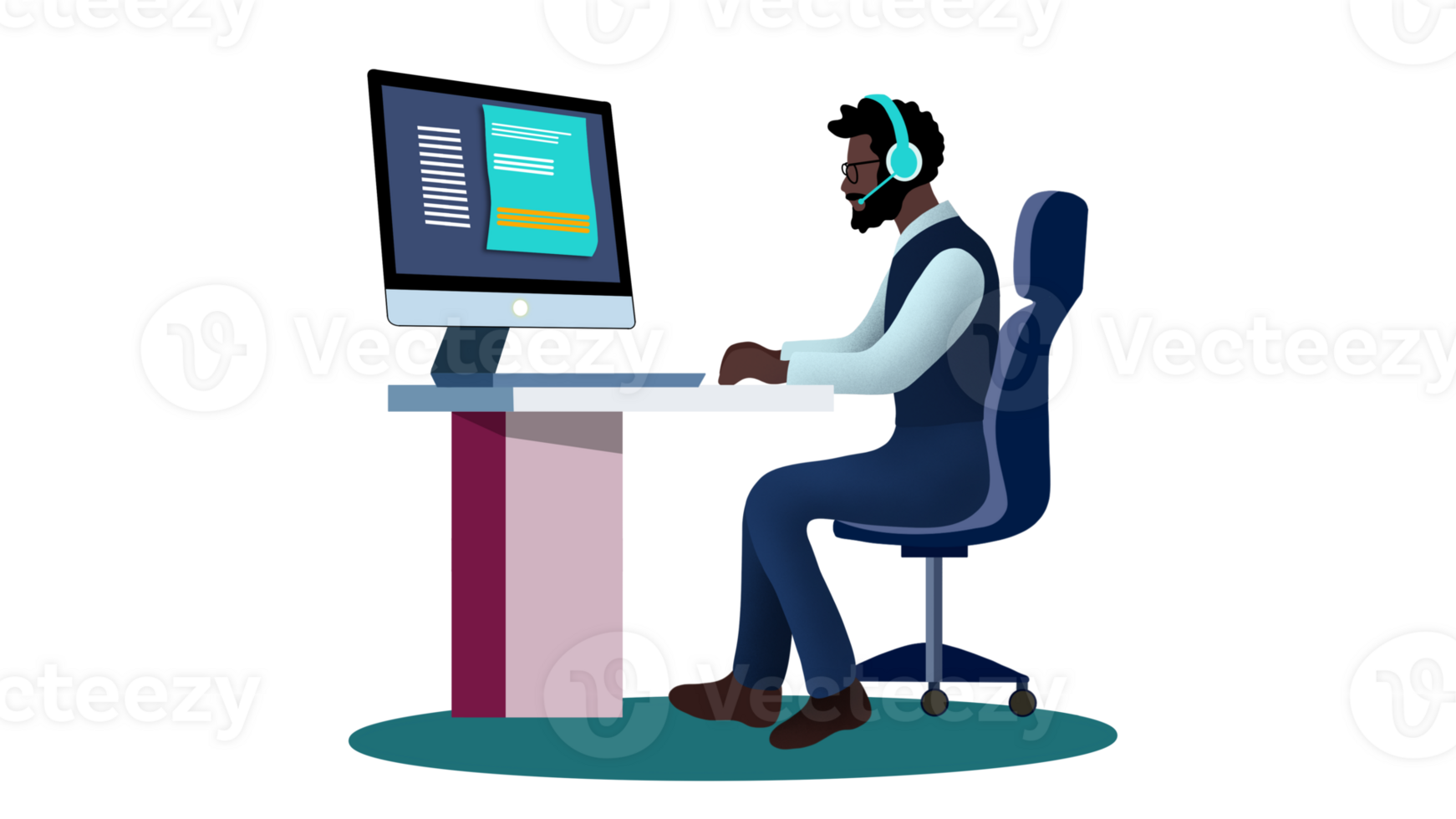 Operators are working to contact customers online and by telephone, A programmer is working on the next big thing, Working from home, Support service, the operator with headphones and microphone png