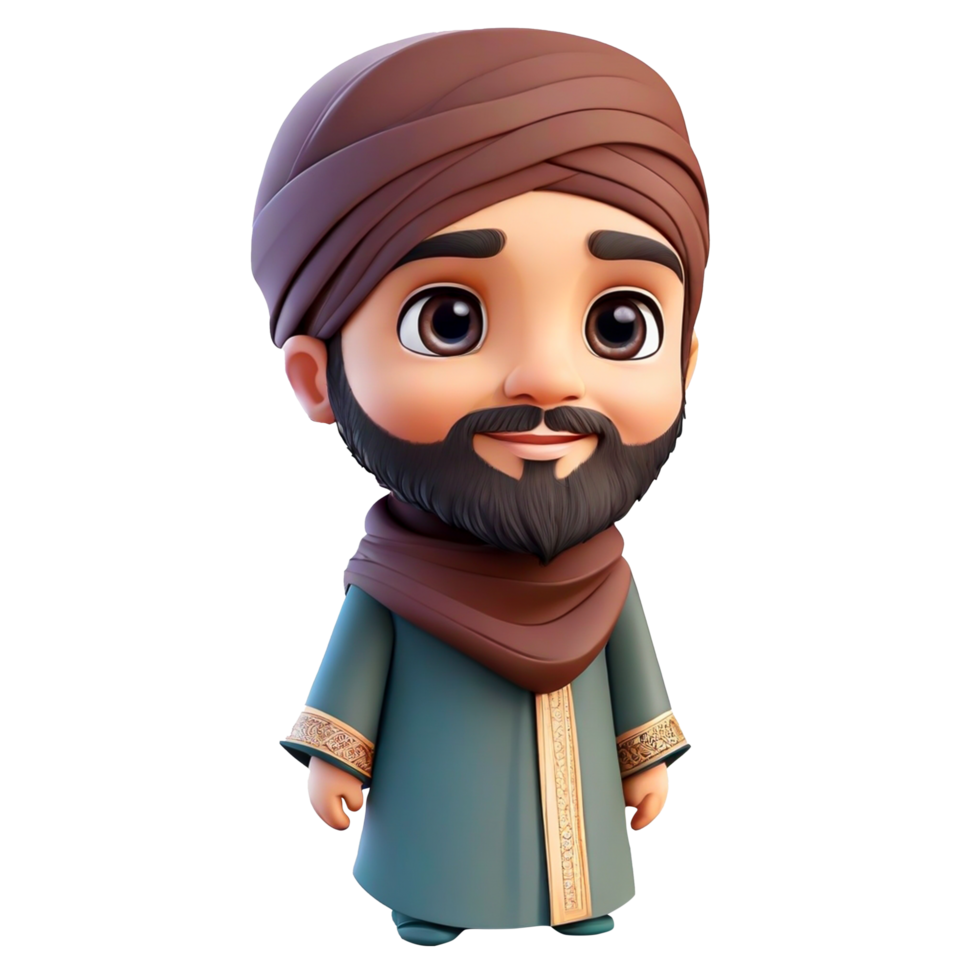 AI generated cartoon muslim man with beard and turban png