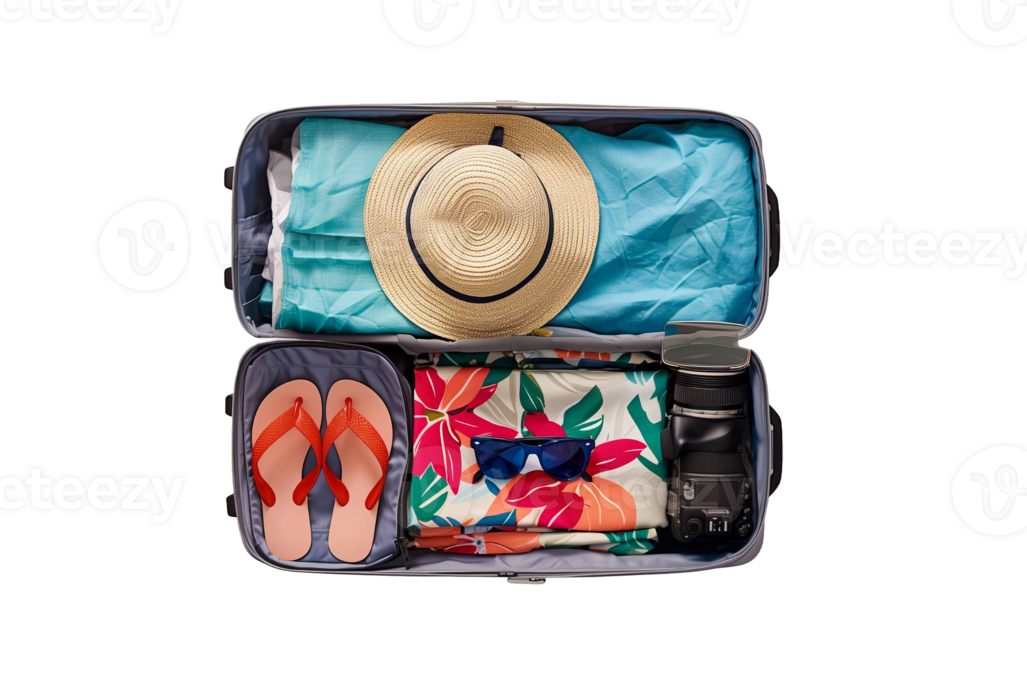 AI generated Travel Suitcase Packed for a summer holiday png