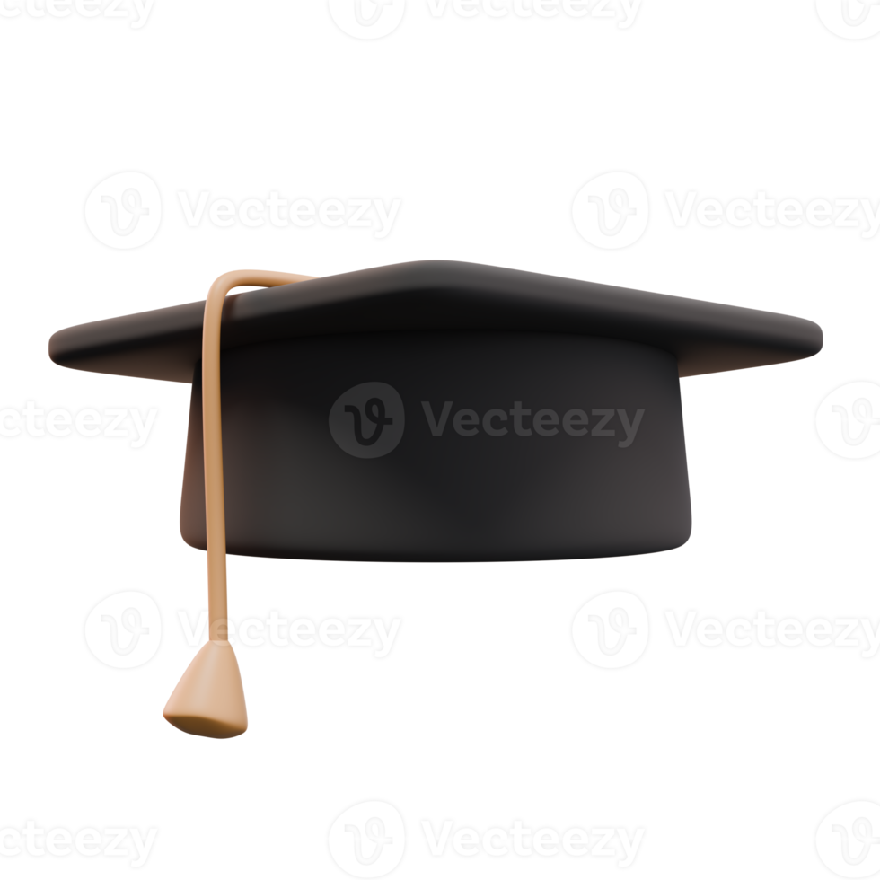3d render of graduation cap. University or college black cap. Degree ceremony concept. Design for web or app illustration png