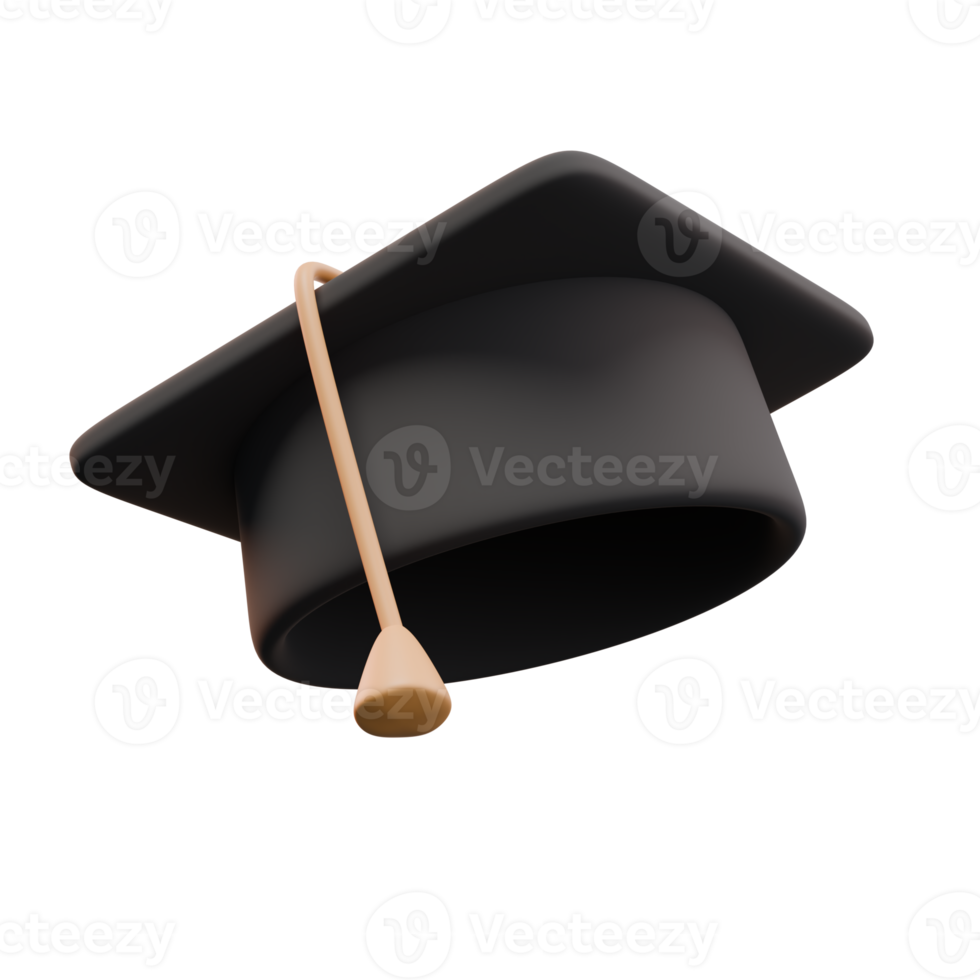 3d render of graduation cap. University or college black cap. Degree ceremony concept. Design for web or app illustration png