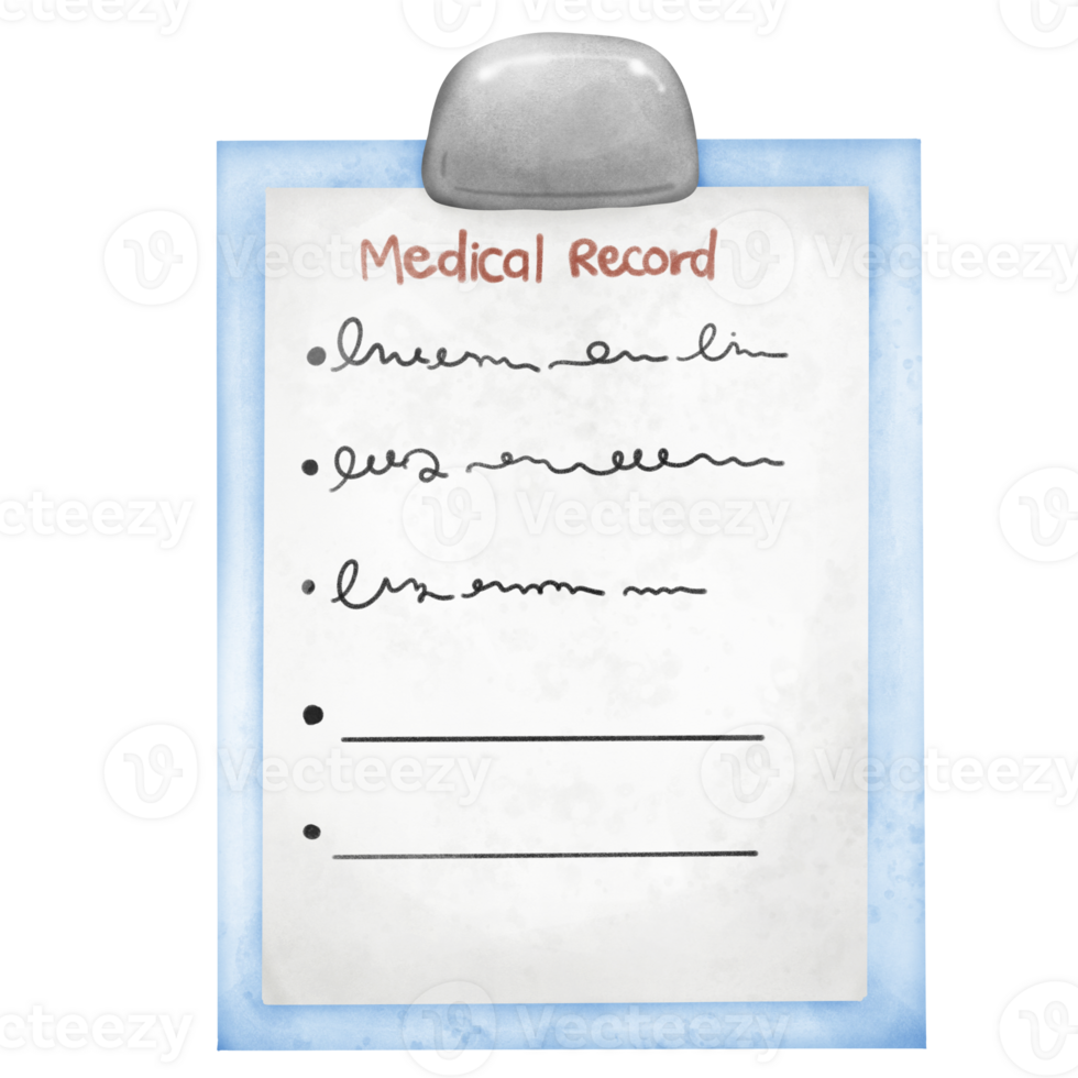 Capturing a medical chart with a pen on a blank sheet of paper, watercolor hand draw illustraion png