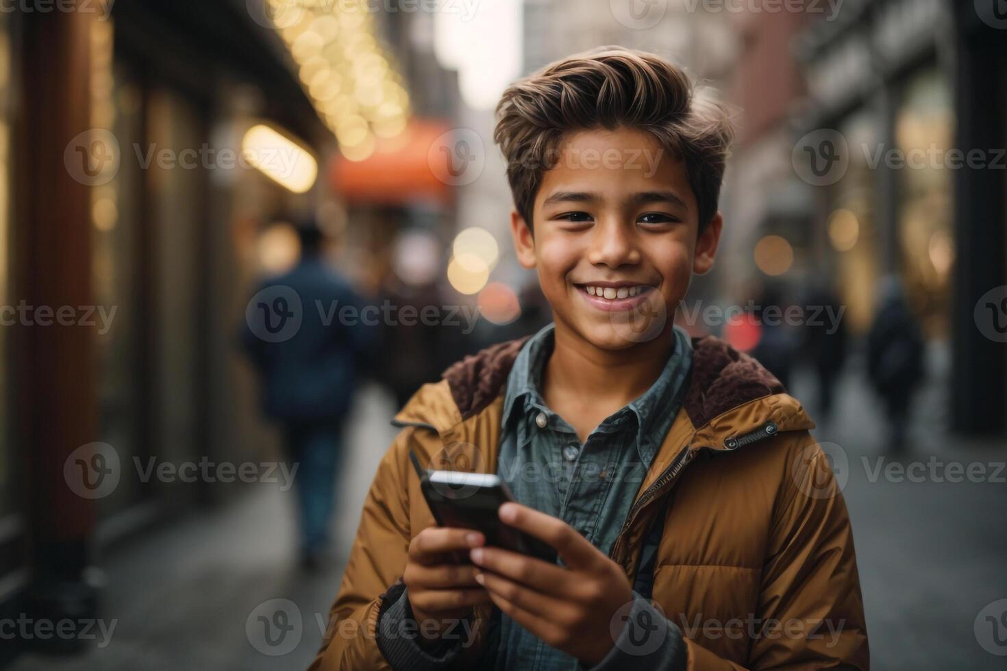 ai generado un chico utilizando teléfono inteligente foto