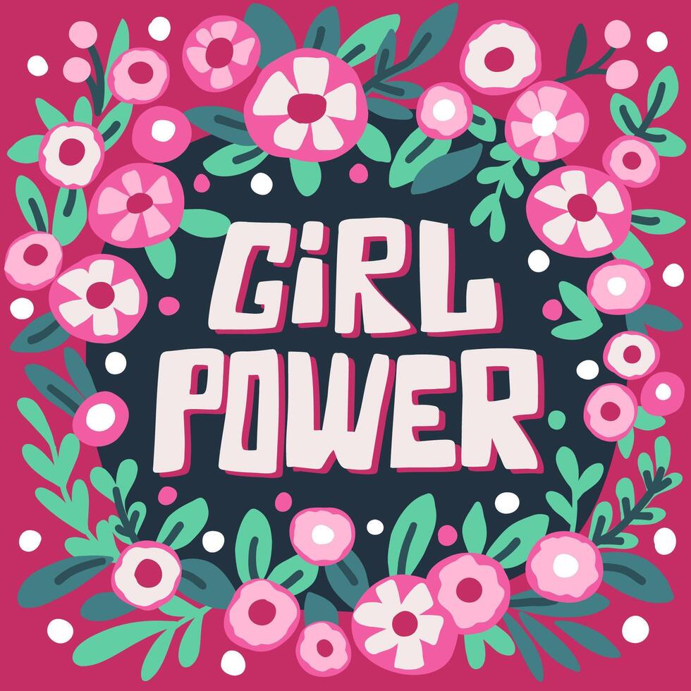 Girl power lettering poster with flower vector