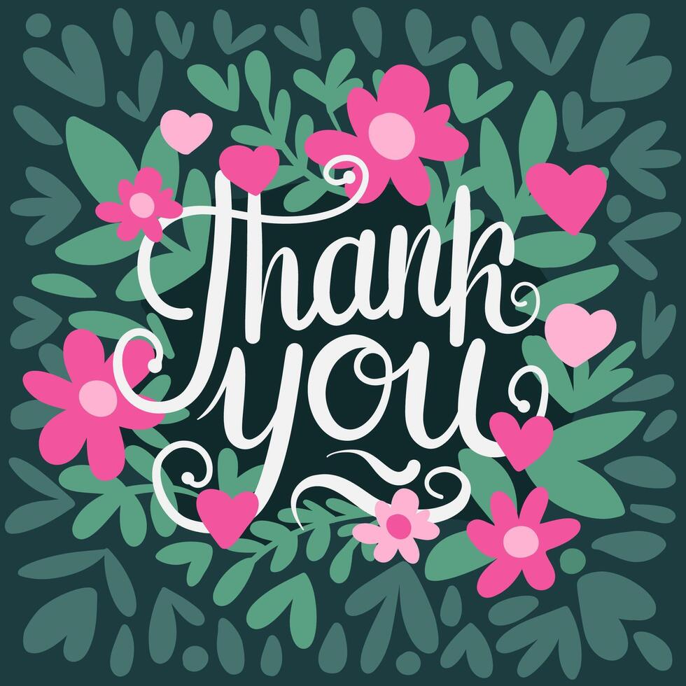 Thank you lettering postcard with flower vector