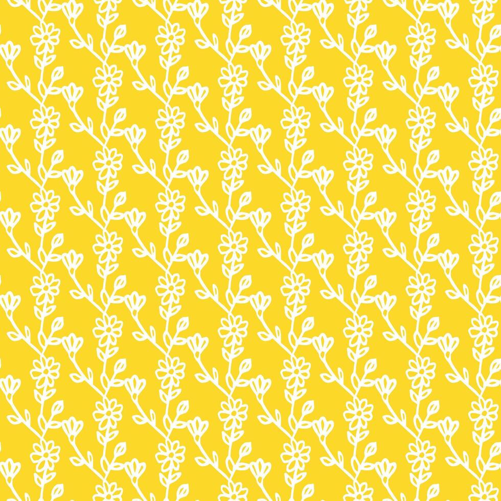 Seamless floral pattern with white flowers on yellow background. vector