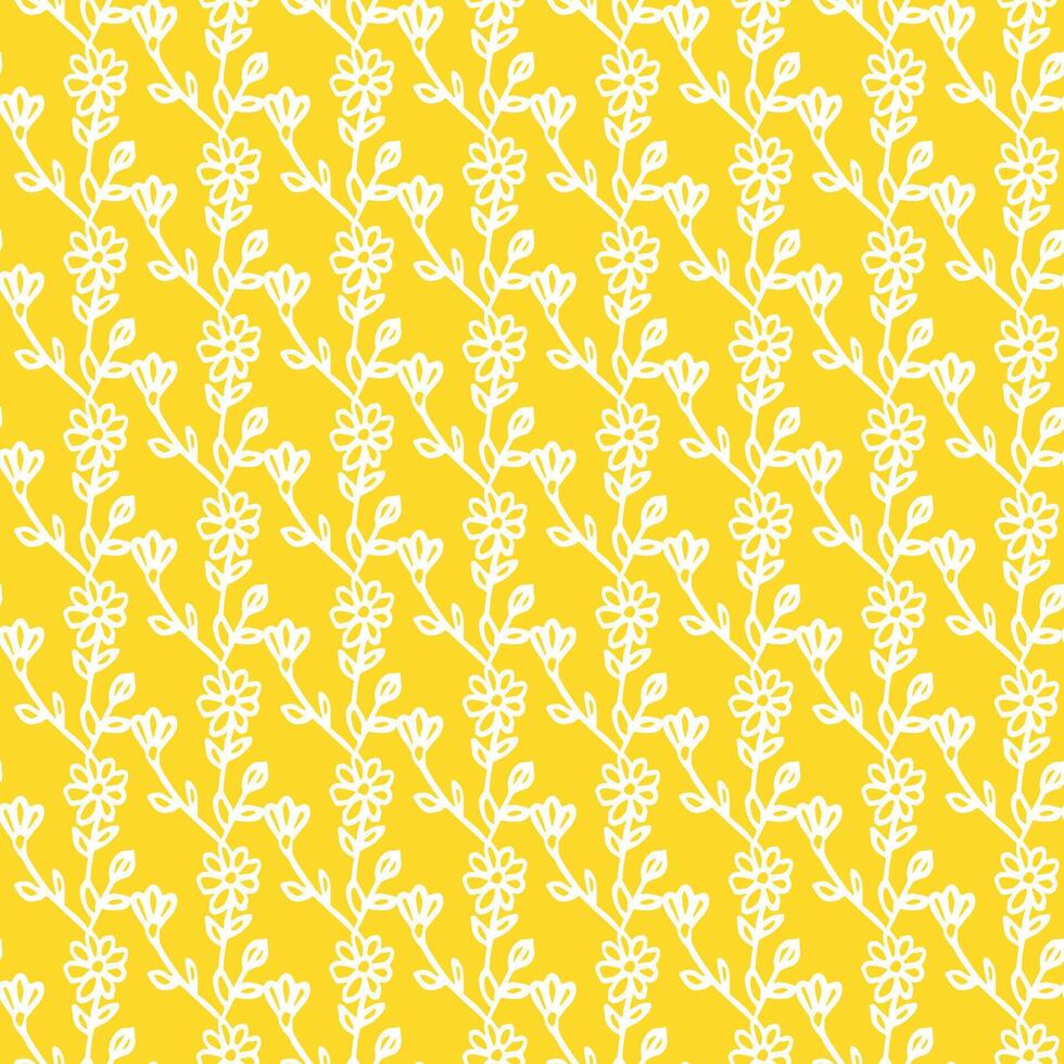 Seamless floral pattern with white flowers on yellow background. vector