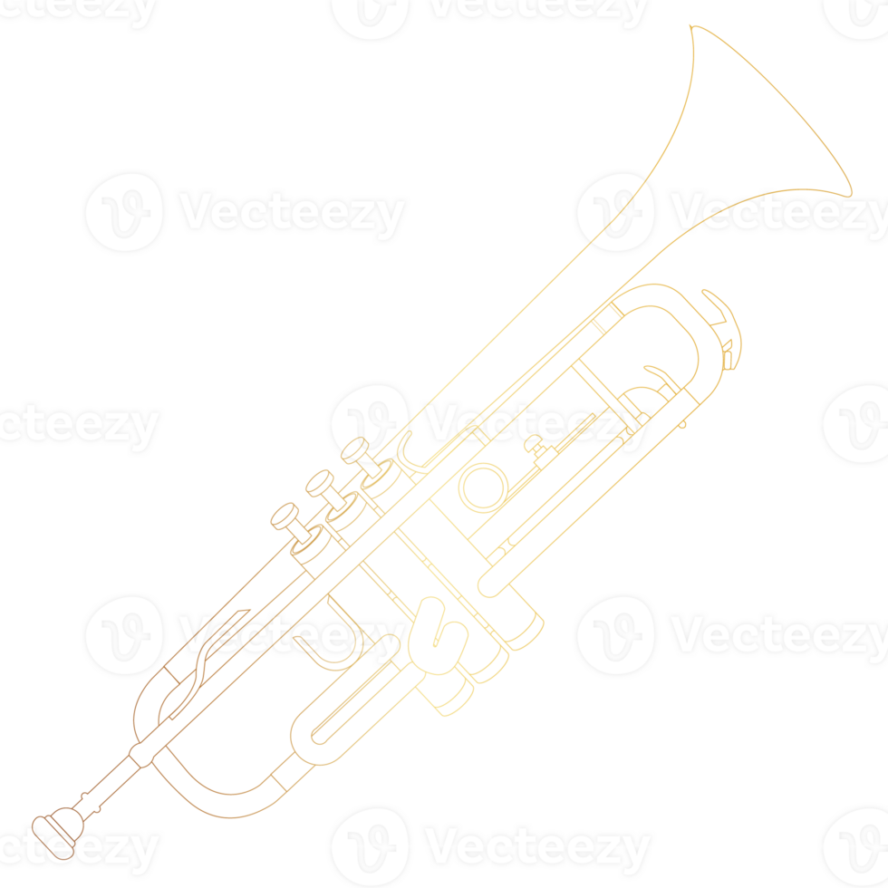 Trumpet musical instrument with golden lines for decorating music event posters. png