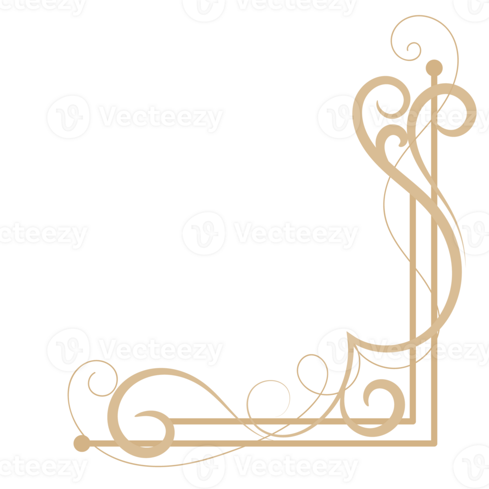 Gold vintage baroque corner ornament retro pattern antique style acanthus. Decorative design filigree calligraphy. You can use for wedding decoration of greeting card and laser cutting. png