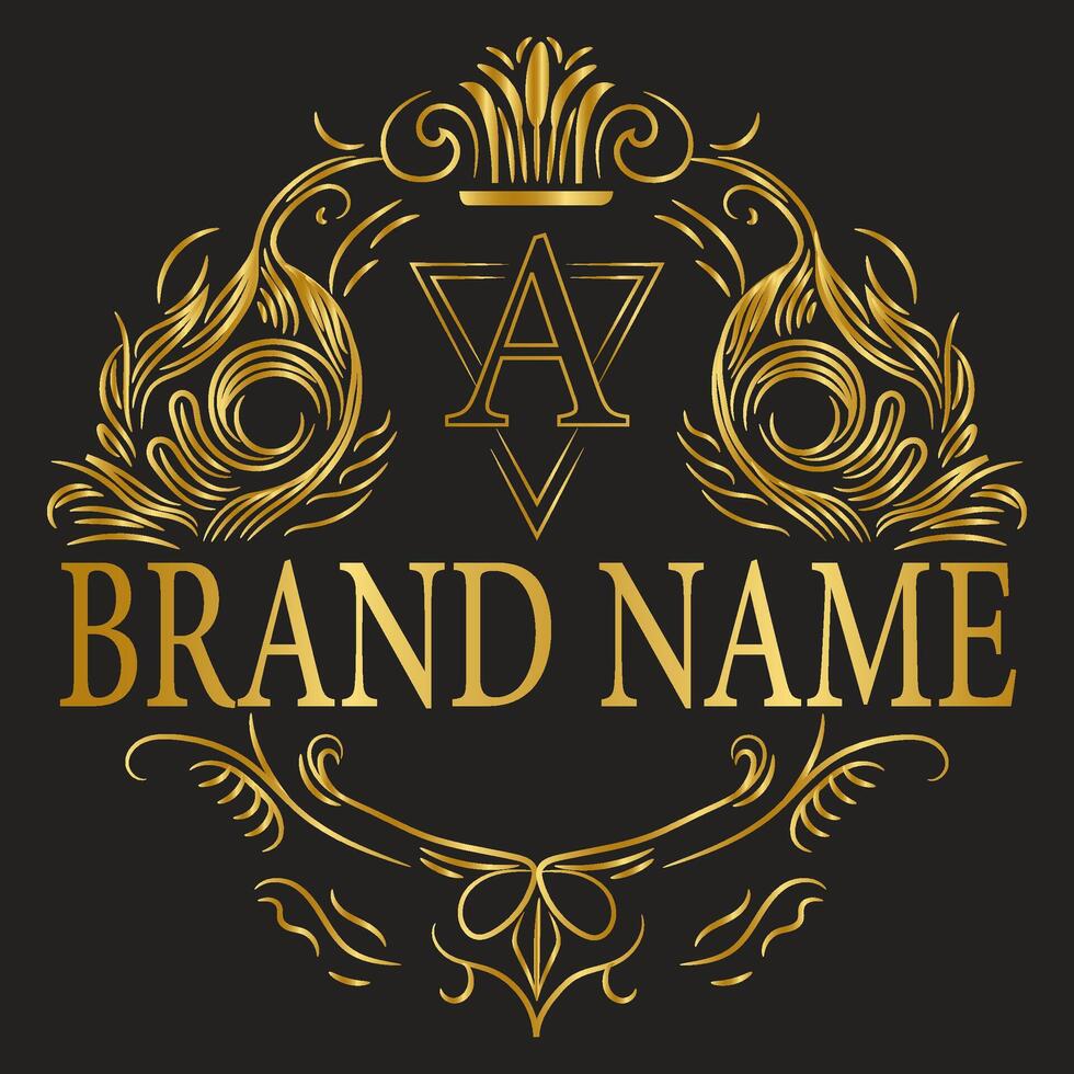 Vector luxury golden ornate logo design with initial letter for brand name