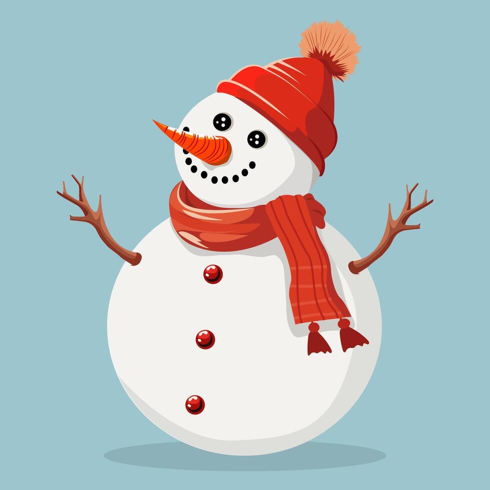 Flat white winter design snowman character with scarf and beanie vector