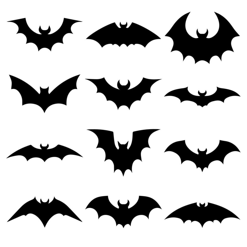 Set of Halloween black bat silhouettes isolated on a white background vector