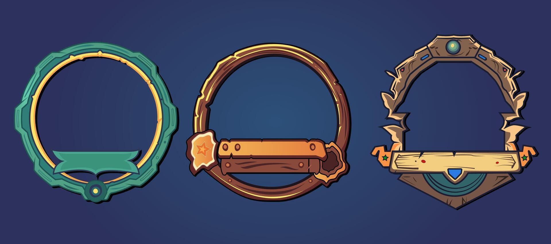 Fantasy circle borders avatar frames for game ui design vector