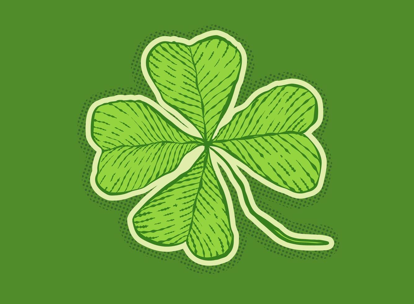 Vintage green lucky clover with four leaf in hand drawing style for Patrick's day. vector