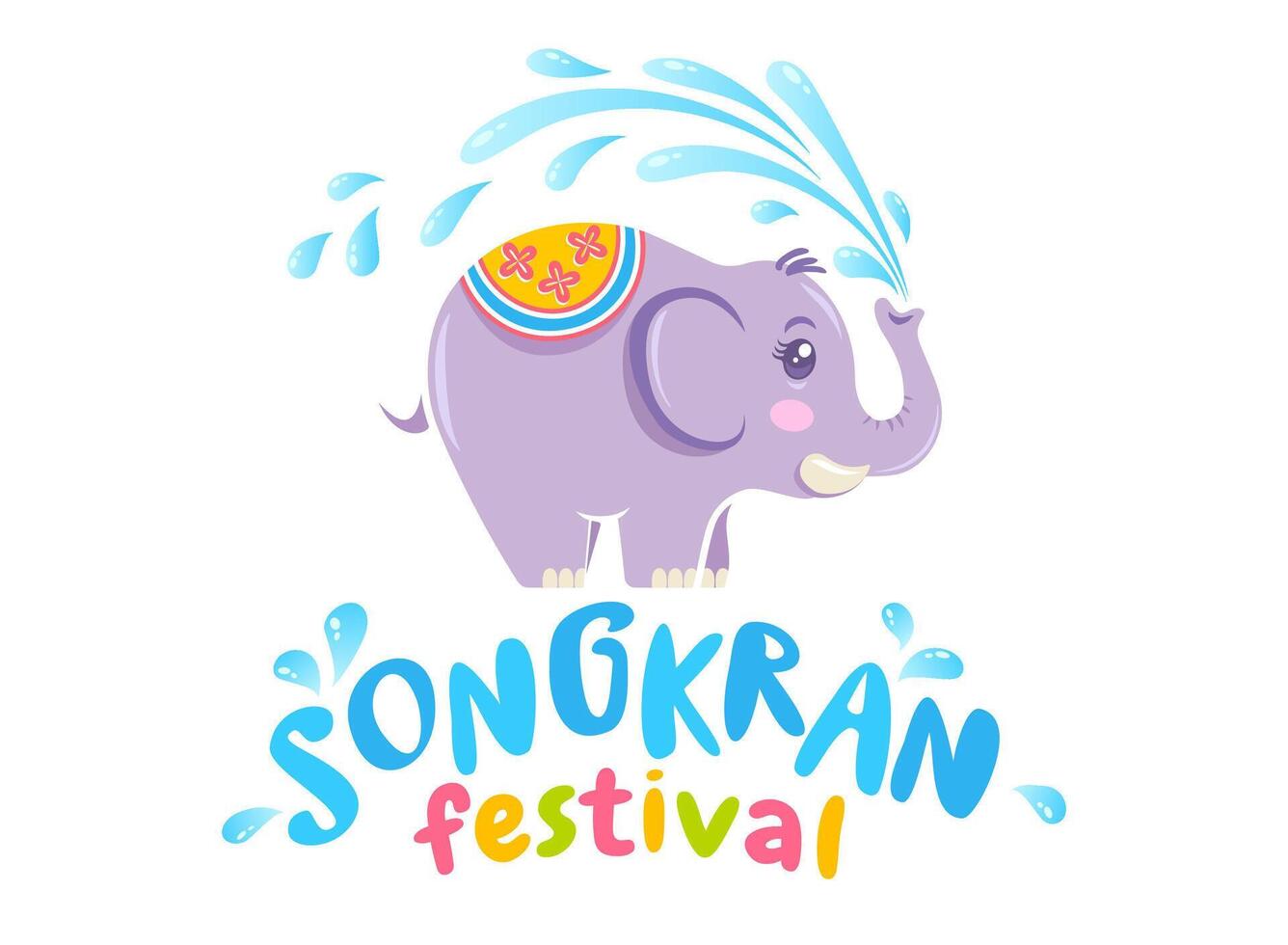 Vector logo for Songkran festival in Thailand with elephant on isolated background. Emblem for Songkran water festival.