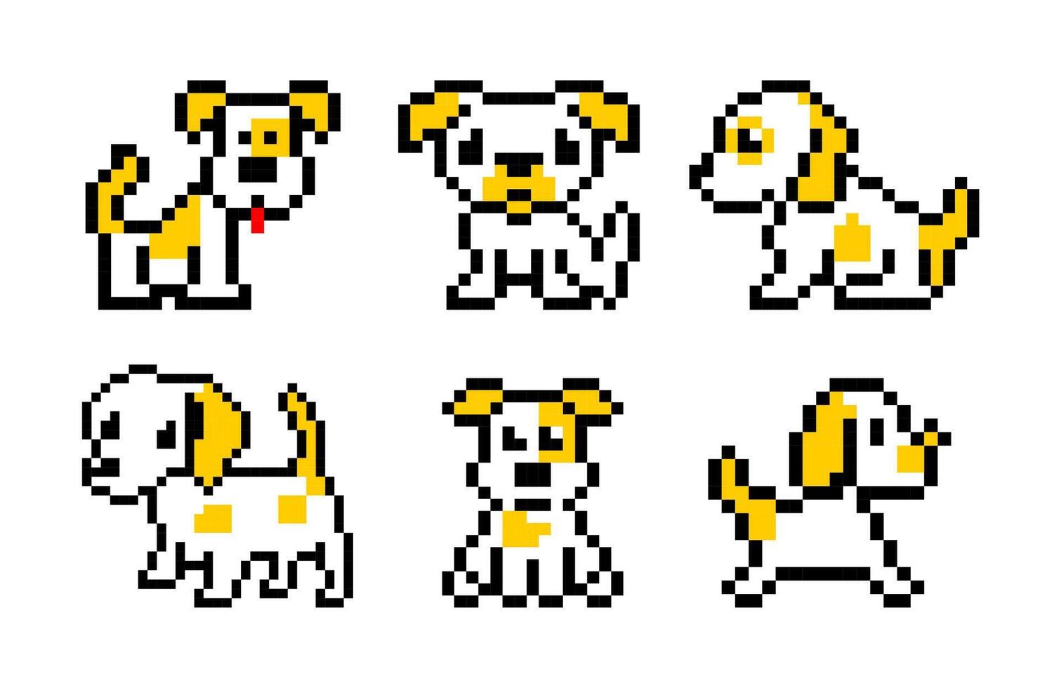 perro píxel conjunto vector aislado en blanco antecedentes. pixelado linda búho vector.
