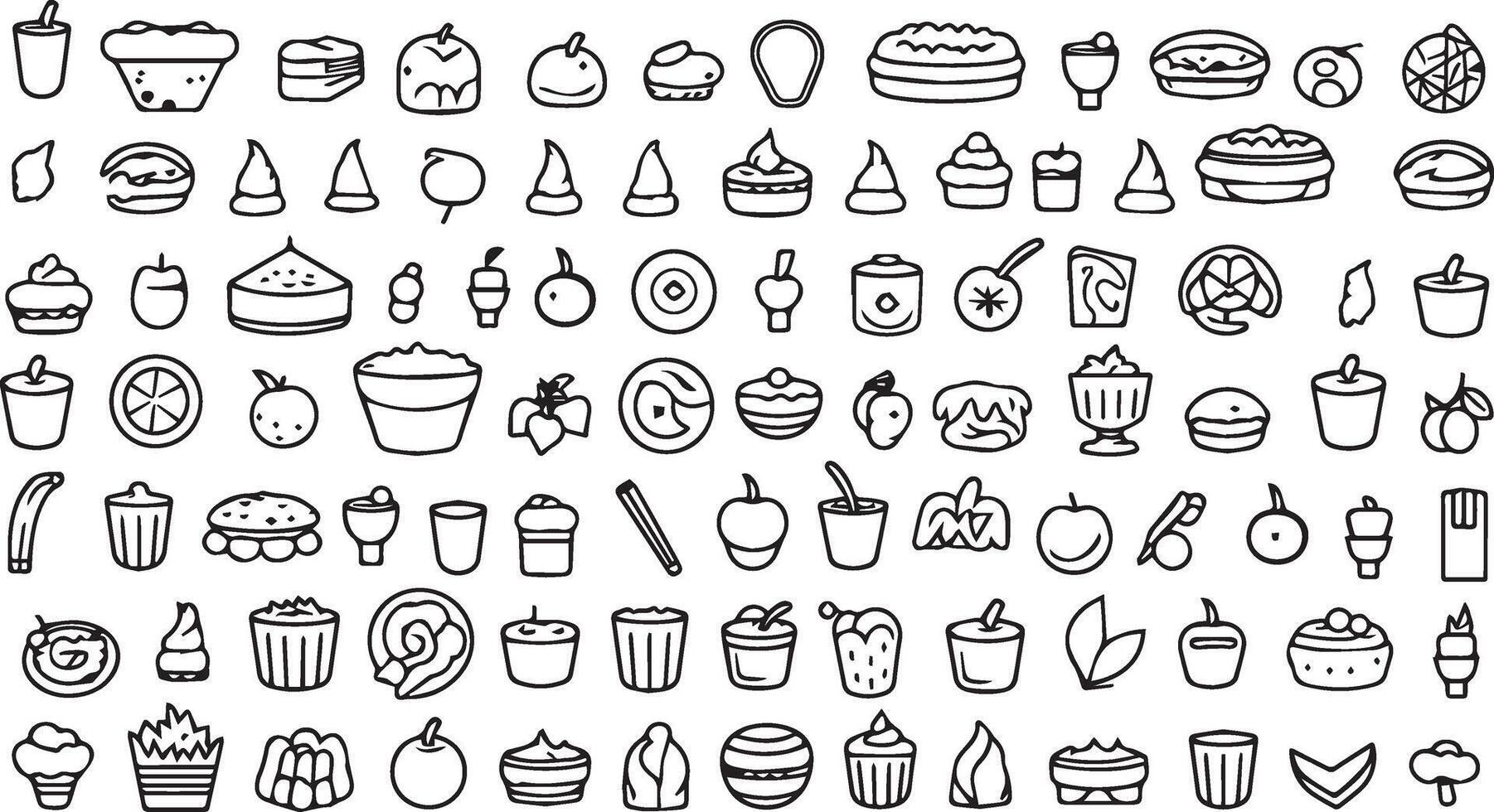 Food icons set. Collection vector black outline logo white background