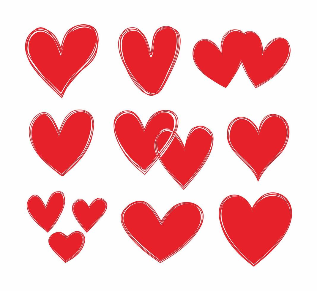 Artistic hand drawing hearts icon set vector.  Rustic hearts symbol. vector