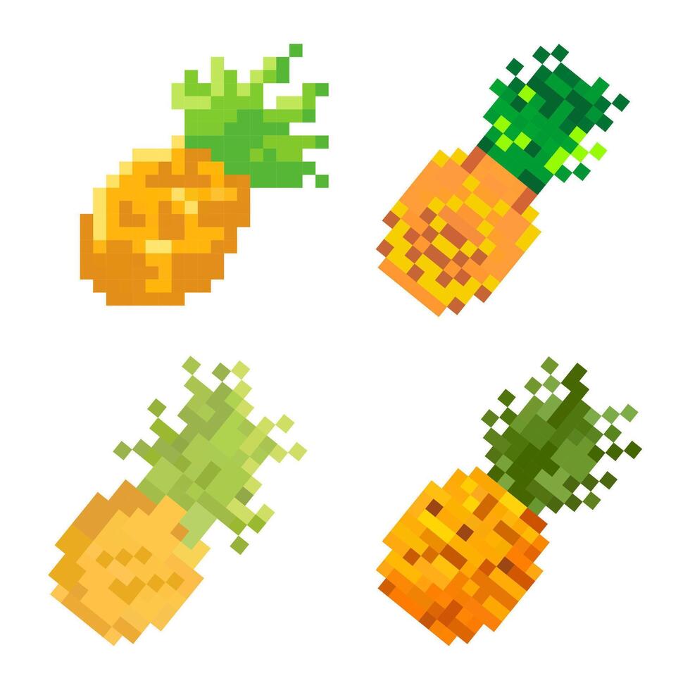 piña píxel conjunto vector aislado en blanco antecedentes. pixelado Fruta vector.