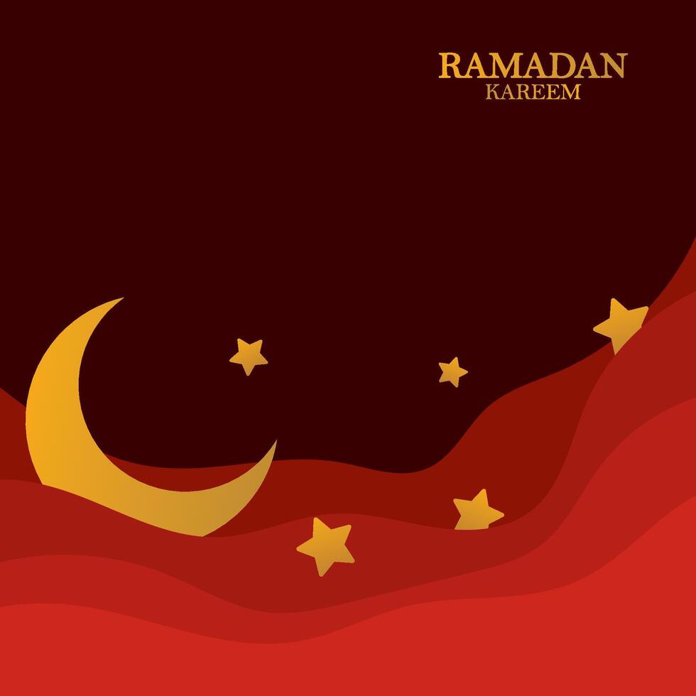 Ramadán kareem vector fondo, 3d papel cortar olas y estrellas en noche cielo, modelo con oro Luna.