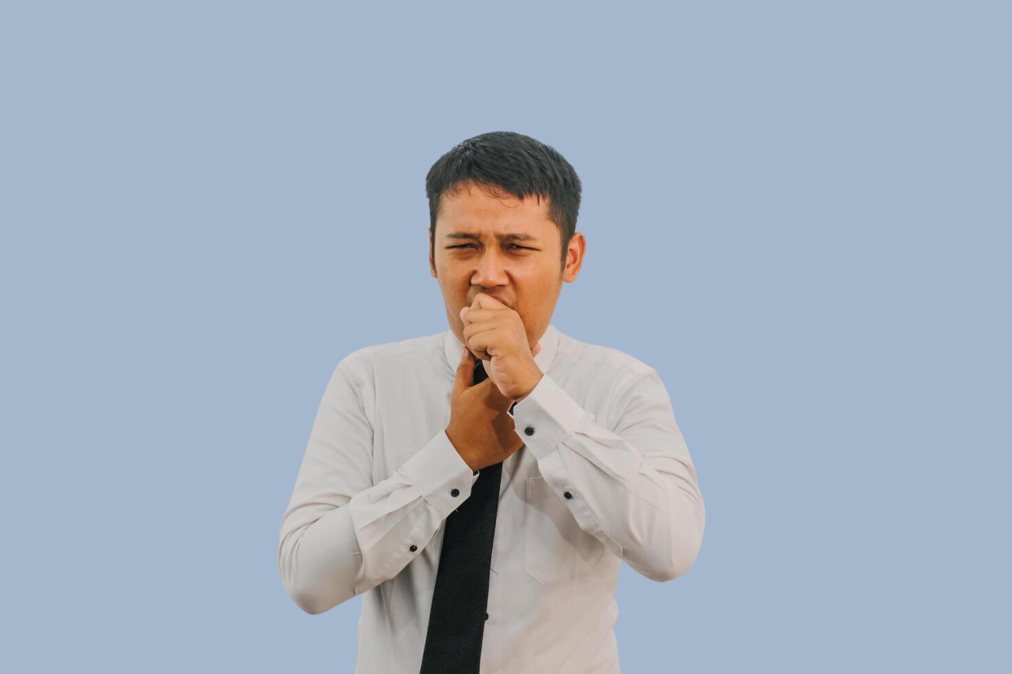 Adult Asian man got sore throat and coughing photo