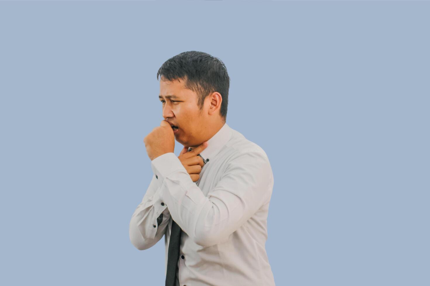 Adult Asian man got sore throat and coughing photo