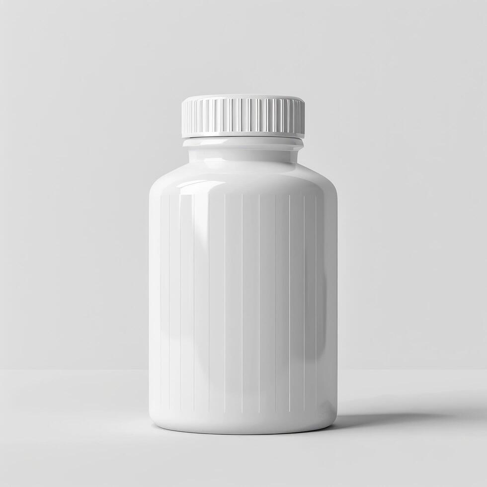 AI generated Sleek White Dietary Supplement Bottle on Neutral Background photo