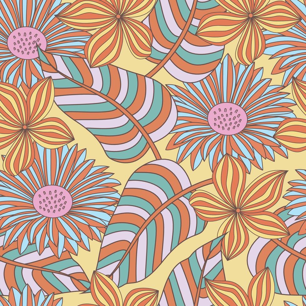 Abstract Floral seamless pattern with leaves. tropical background vector