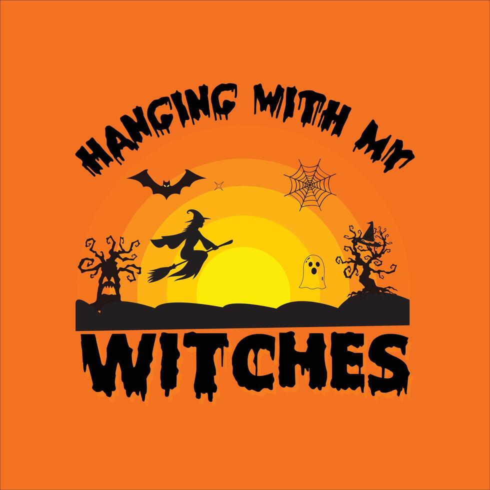 witches be crazy retro Halloween t shirt design vector