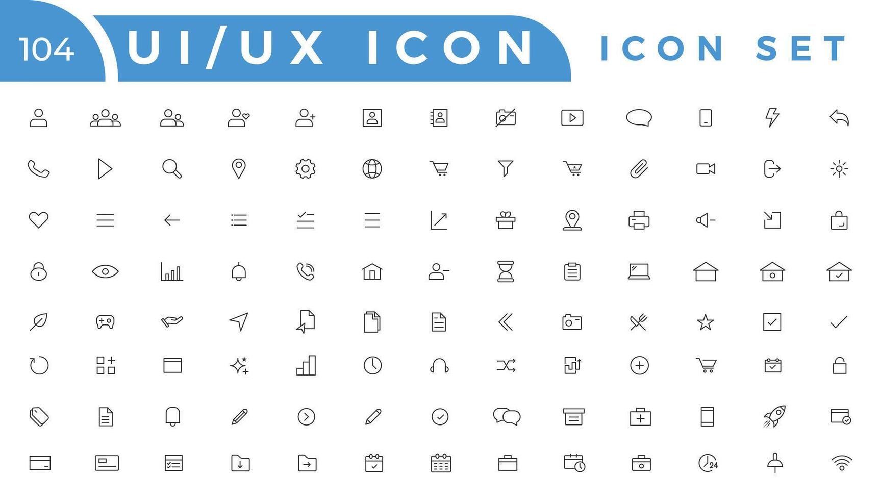 Basic User Interface Essential Set. Line Outline Icons. For App, Web, Print. Editable Stroke. vector