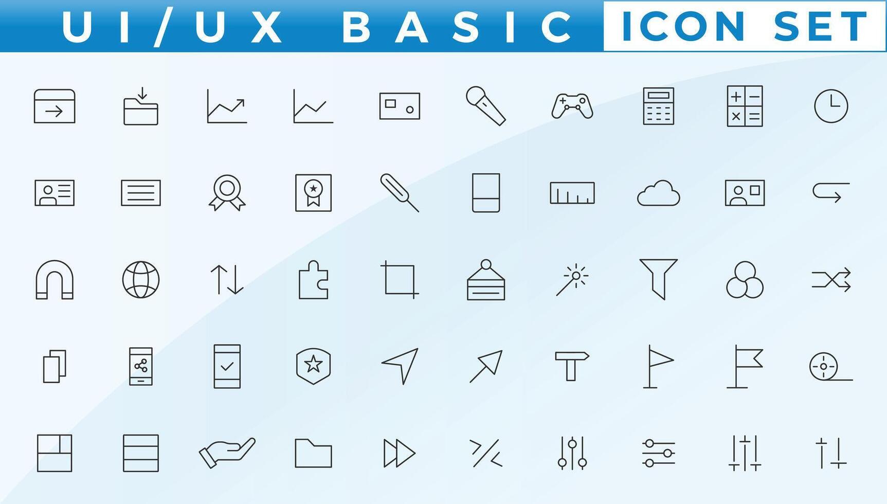 Basic User Interface Essential Set. Line Outline Icons. For App, Web, Print. Editable Stroke. vector