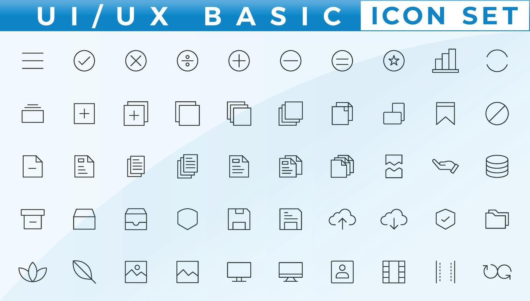 Basic User Interface Essential Set. Line Outline Icons. For App, Web, Print. Editable Stroke. vector