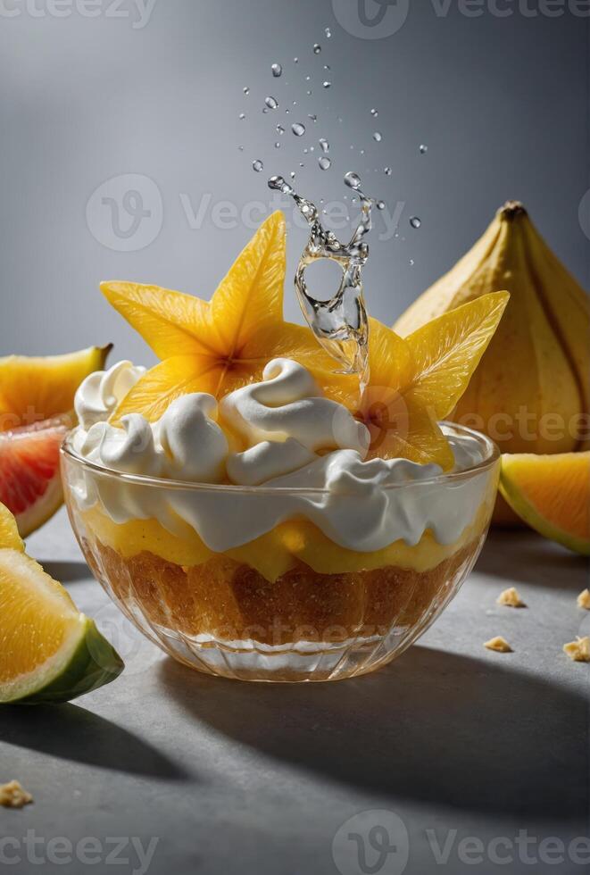 AI generated Dessert in a cup of fruit close-up photo
