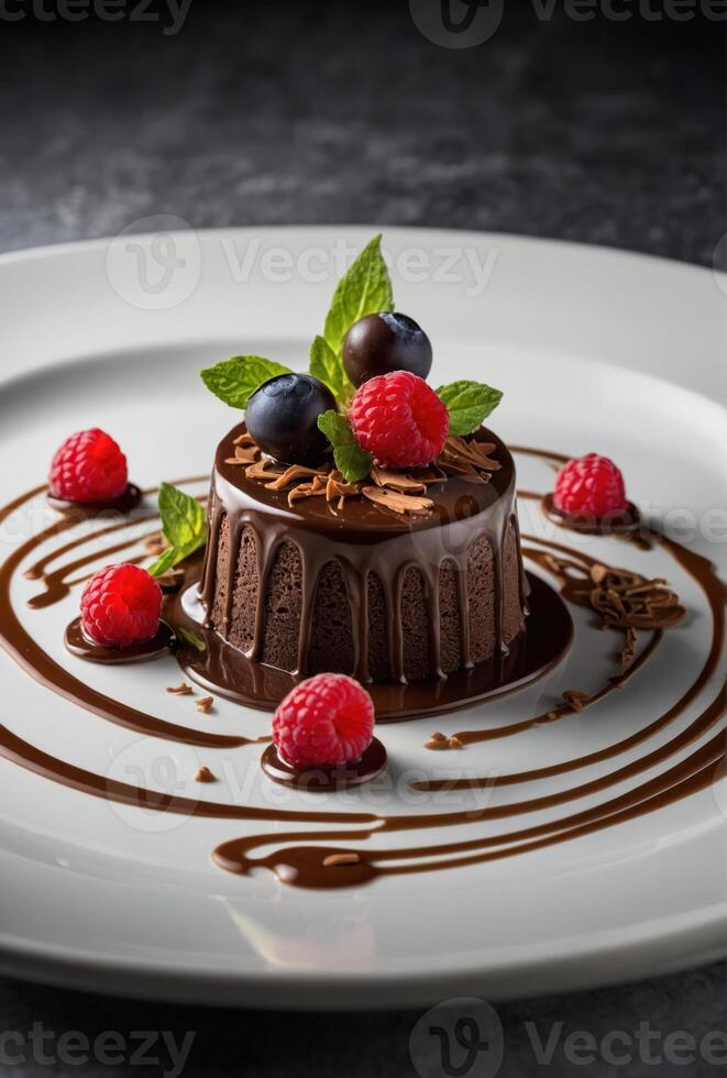 AI generated Chocolate dessert with berries photo