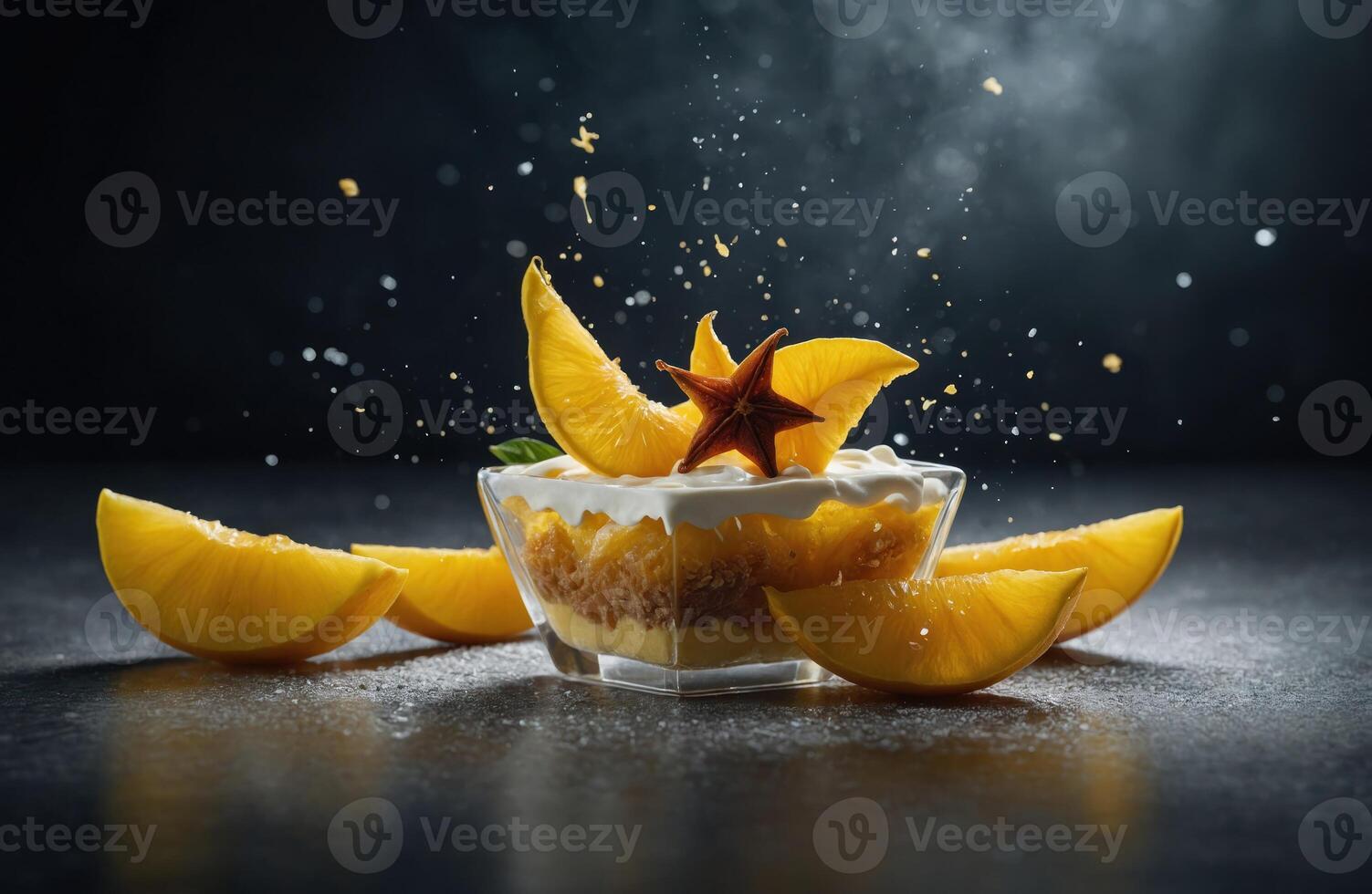 AI generated Dessert in a cup of fruit close-up photo