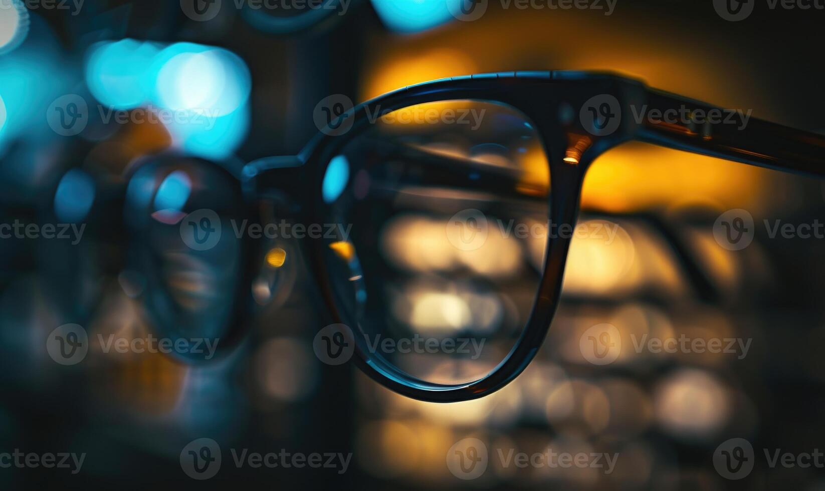AI generated Glasses on a shelf in a optics store, close-up photo