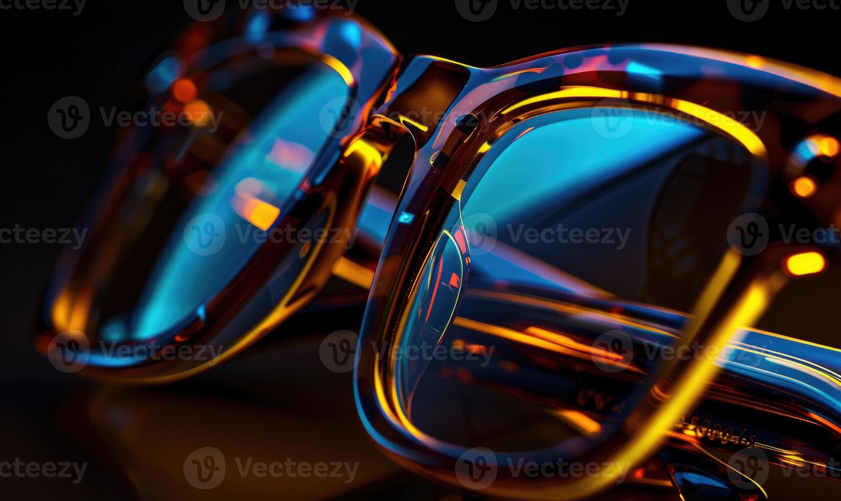 AI generated Glasses on black background, close-up. photo