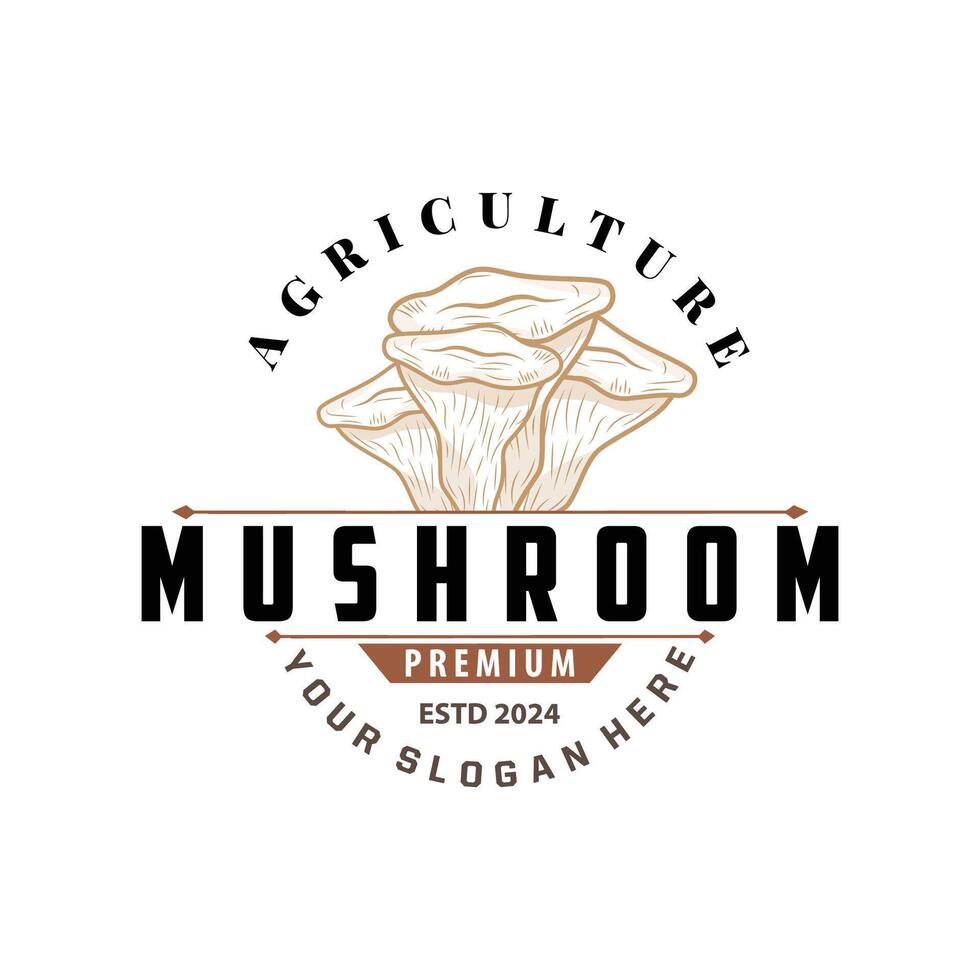 Mushroom Logo, Simple Minimalist Retro Plant Silhouette Plantation Design Business Brand vector