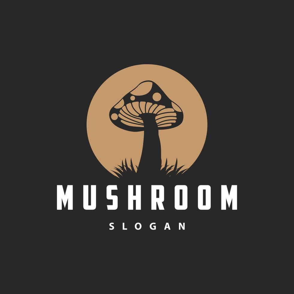 Mushroom Logo, Simple Minimalist Retro Plant Silhouette Plantation Design Business Brand vector