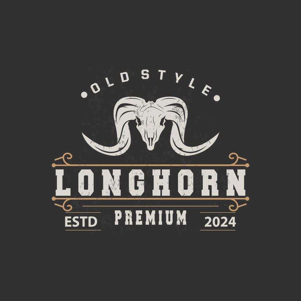 Longhorn animal logo diseño, granja retro Clásico cuerno minimalista sencillo modelo ilustración vector