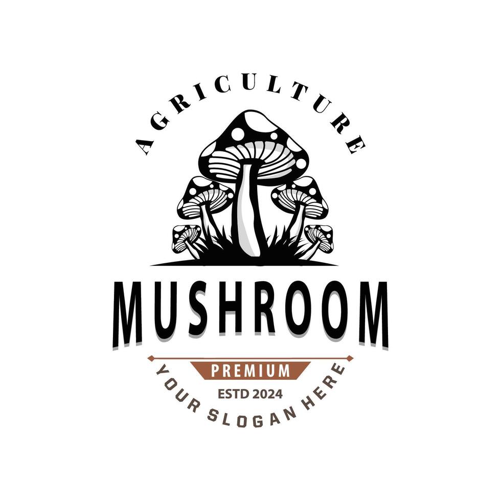 Mushroom Logo, Simple Minimalist Retro Plant Silhouette Plantation Design Business Brand vector