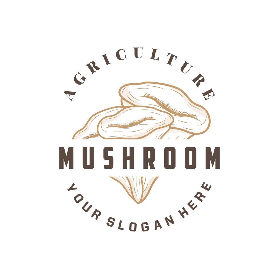 Mushroom Logo, Simple Minimalist Retro Plant Silhouette Plantation Design Business Brand vector