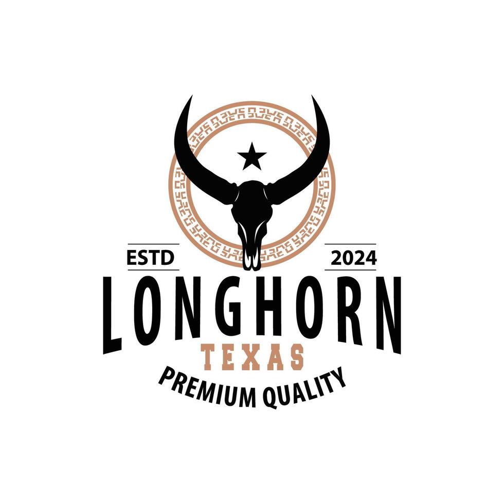 LongHorn Animal Logo Design, Farm Retro Vintage Horn Minimalist Simple Template Illustration vector