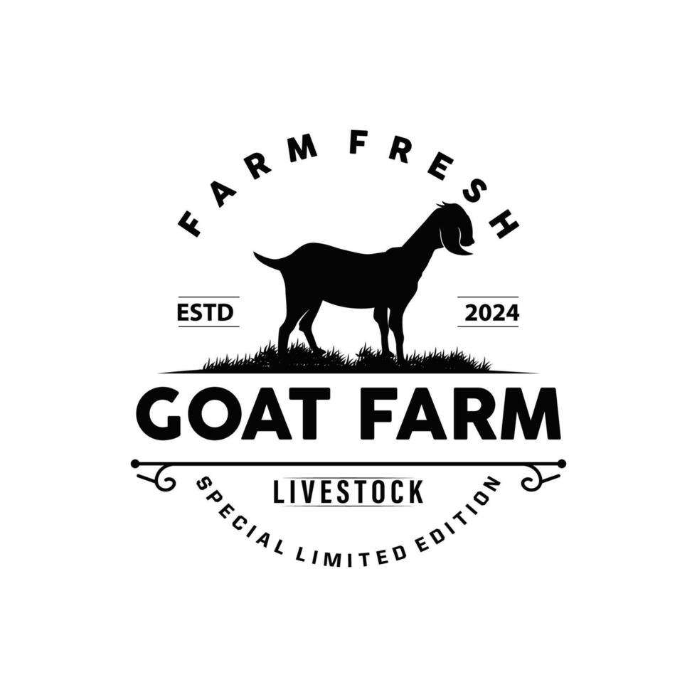 cabra logo diseño vector cabra granja ilustración vacas ganado silueta retro rústico