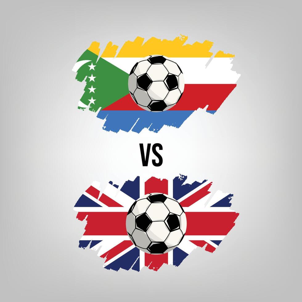 United Kingdom VS Comoros Soccer Match. Flat vector football game design illustration concept.