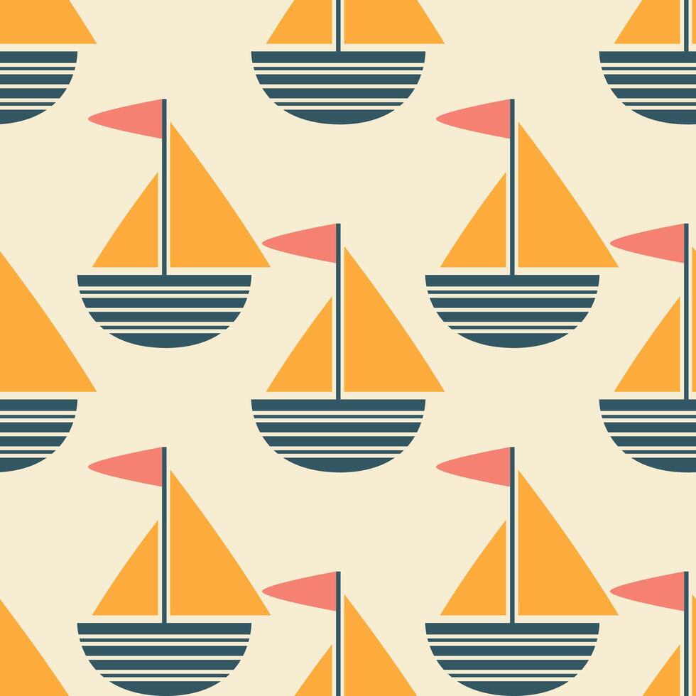 bright geometric seamless pattern with boat vector