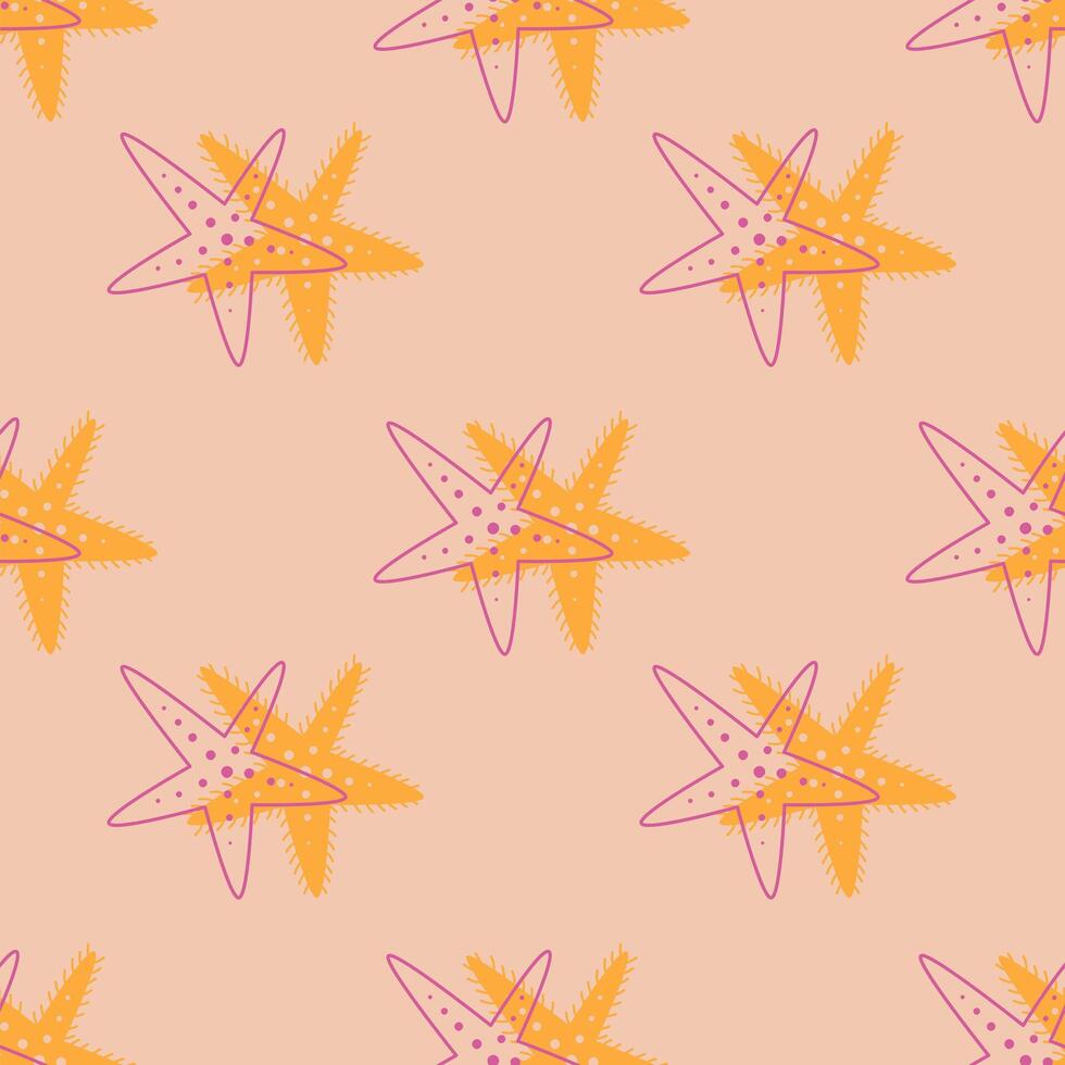 bright seamless pattern with starfish and their outline vector illustration