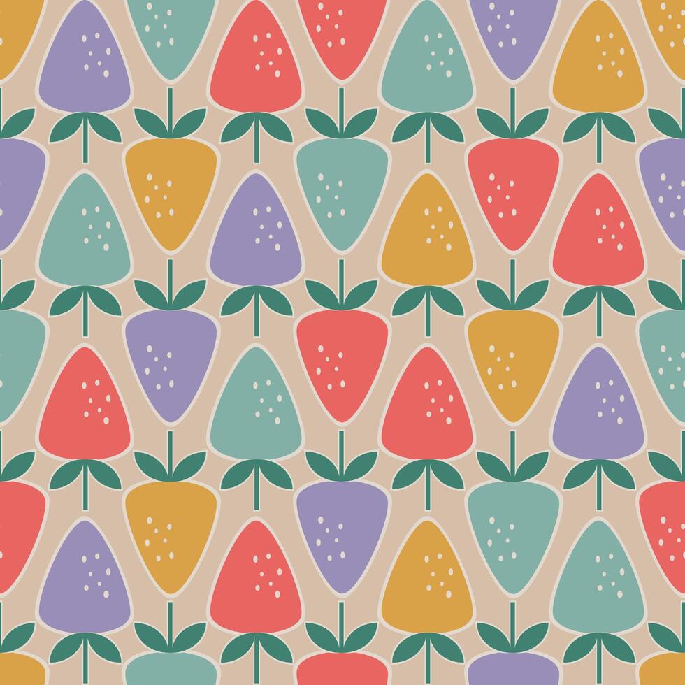 bright seamless geometric multicolored strawberry pattern vector illustration