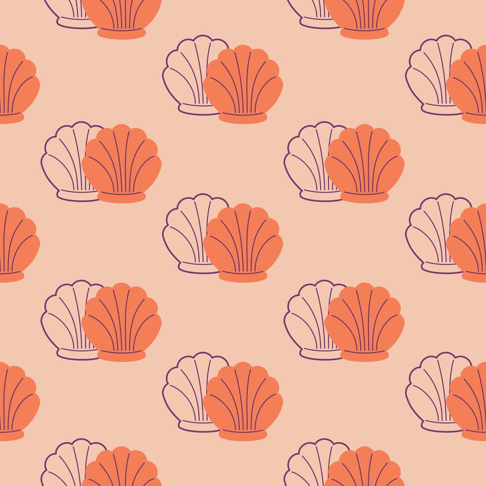 brillante sin costura modelo con conchas y su contorno vector ilustración